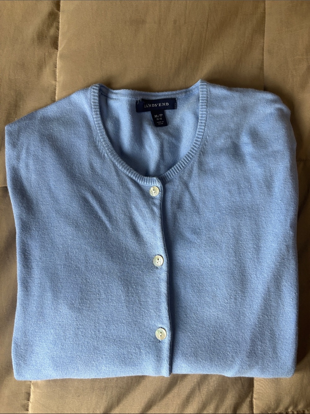Lands' End Women's Pale Blue Button-Front Crew Cardigan